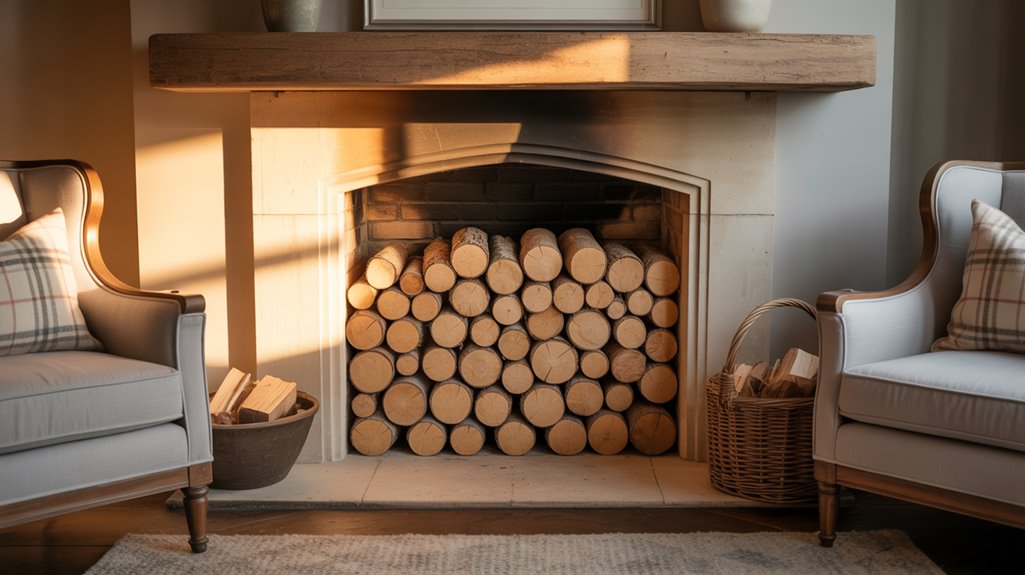 cozy fireplace log storage