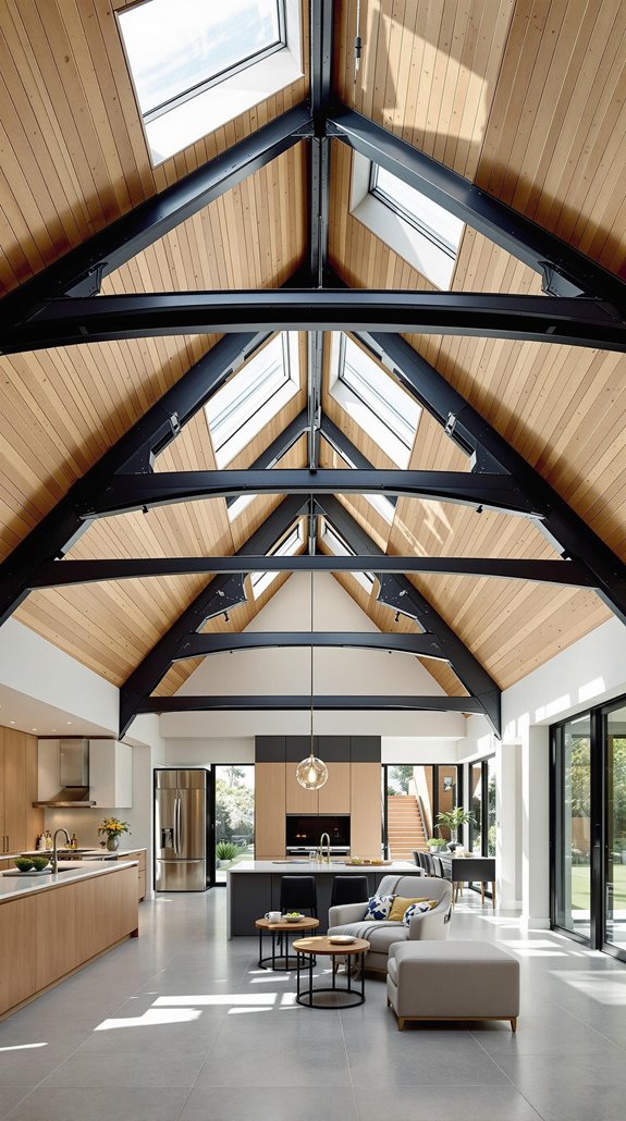 dramatic vaulted steel ceilings
