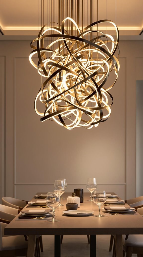 sculptural lighting enhances dining